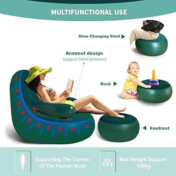 Inflatable Lounge Sofa Chair PVC Flocking Foldable... - Vicedeal