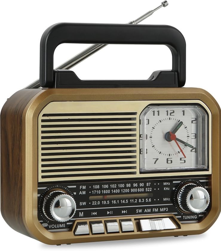Wireless Bluetooth Speaker Retro Portable Radio and Speaker with Clock & AM/FM/SW 3 Band Radio, USB/TF MP3 Player Support, 1500mAh Rechargeable Battery includ/Type-C Port for Chargig-image-24