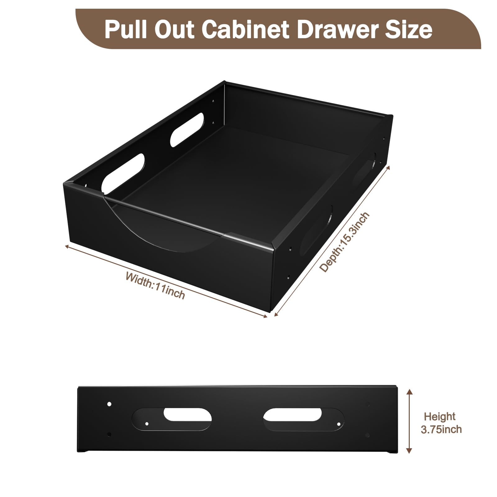 SJTOEB Pull out cabinet organizer, Slide out cabinet organizer with nano film, Cabinet drawers slide out smoothly for kitchen bathroom pantry-sturdy-durable (11" W x 15.3" D x 3.75" H) (Black)