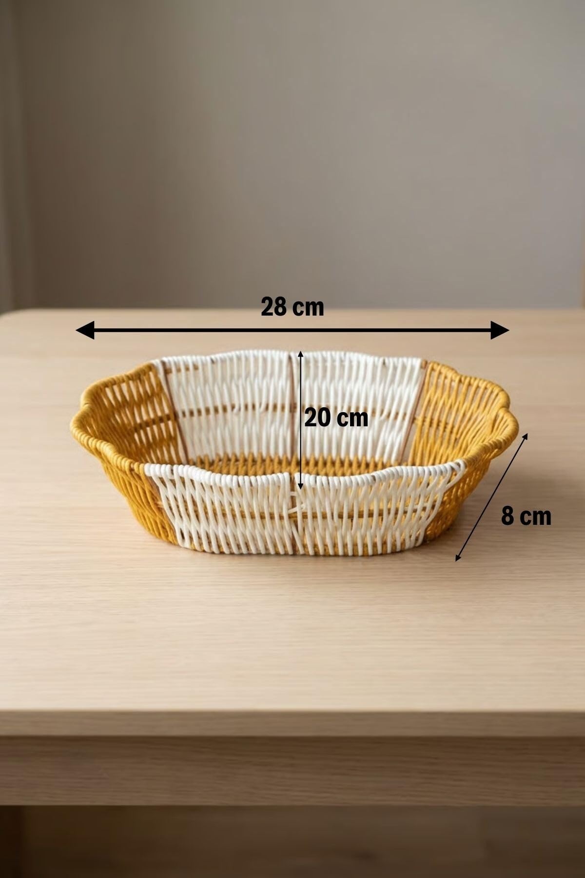 BUFFER Oval Çift Renkli Plastik Rattan Sepet, Ekmek ve Meyve Sepeti, Hasır Görünümlü, Yıkanabilir, Mutfak ve Banyo Düzenleyici, 28x20x8 cm, 3 Parça