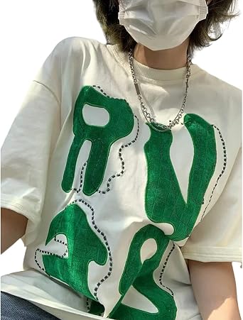 Harajuku Shirt American Retro Letter Embroidery Harajuku Short-Sleeved T-Shirt Womens Summer