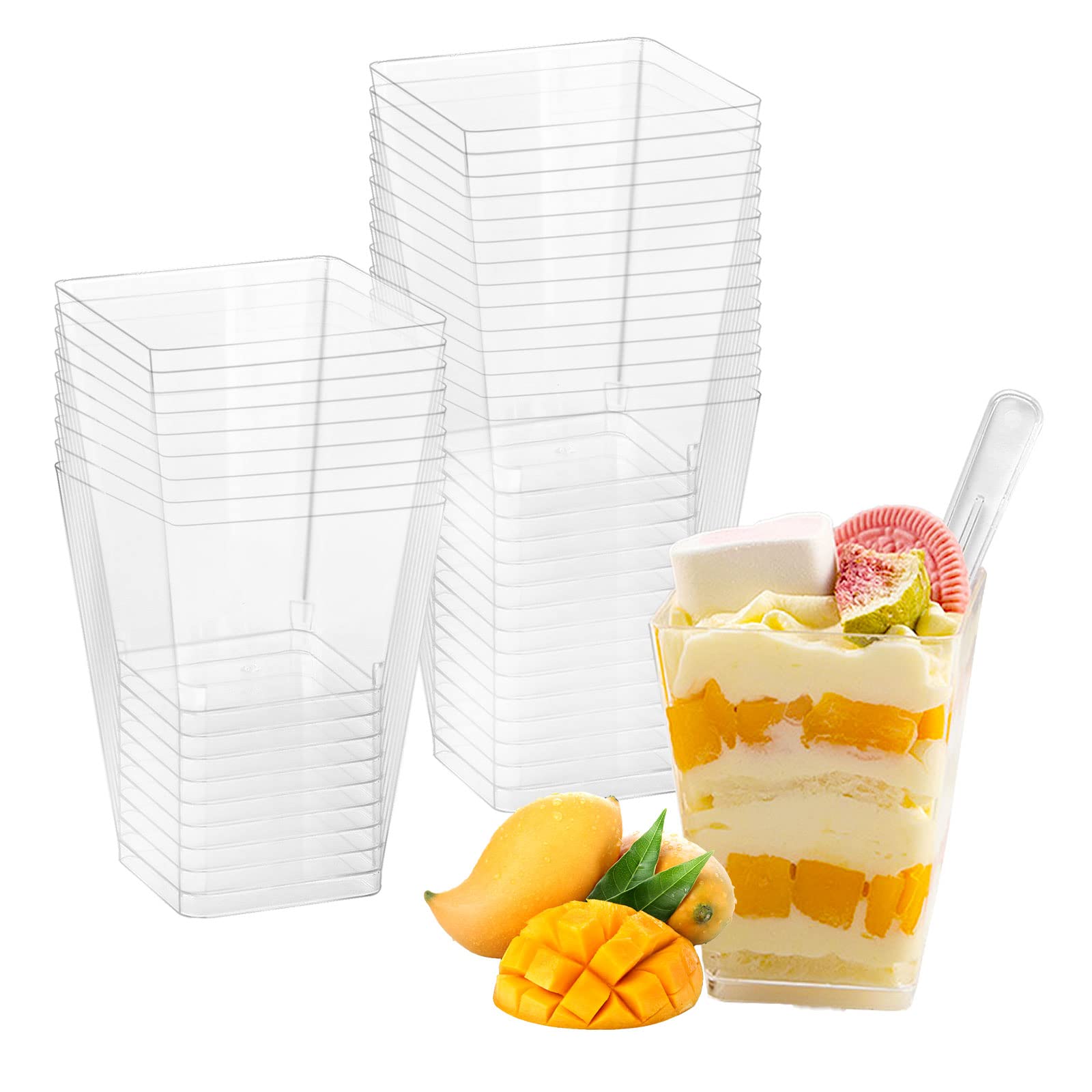 EDATOFLY50Pcs Dessert Cups, 5oz/150ml Mini Dessert Cups, Plastic Square Dessert Cups, Plastic Dessert Cups for Dessert Pudding Mousse Party