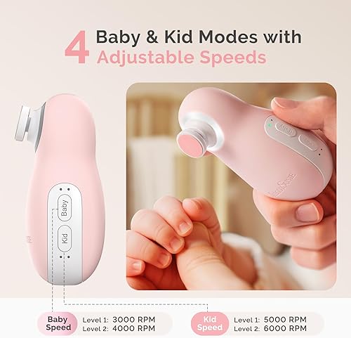 Miniatura 6 de MelodySusie Cortador de uñas eléctrico para bebé, lima de uñas magnética recargable con luz nocturna, juego de cortaúñas PC20F con 6 almohadillas