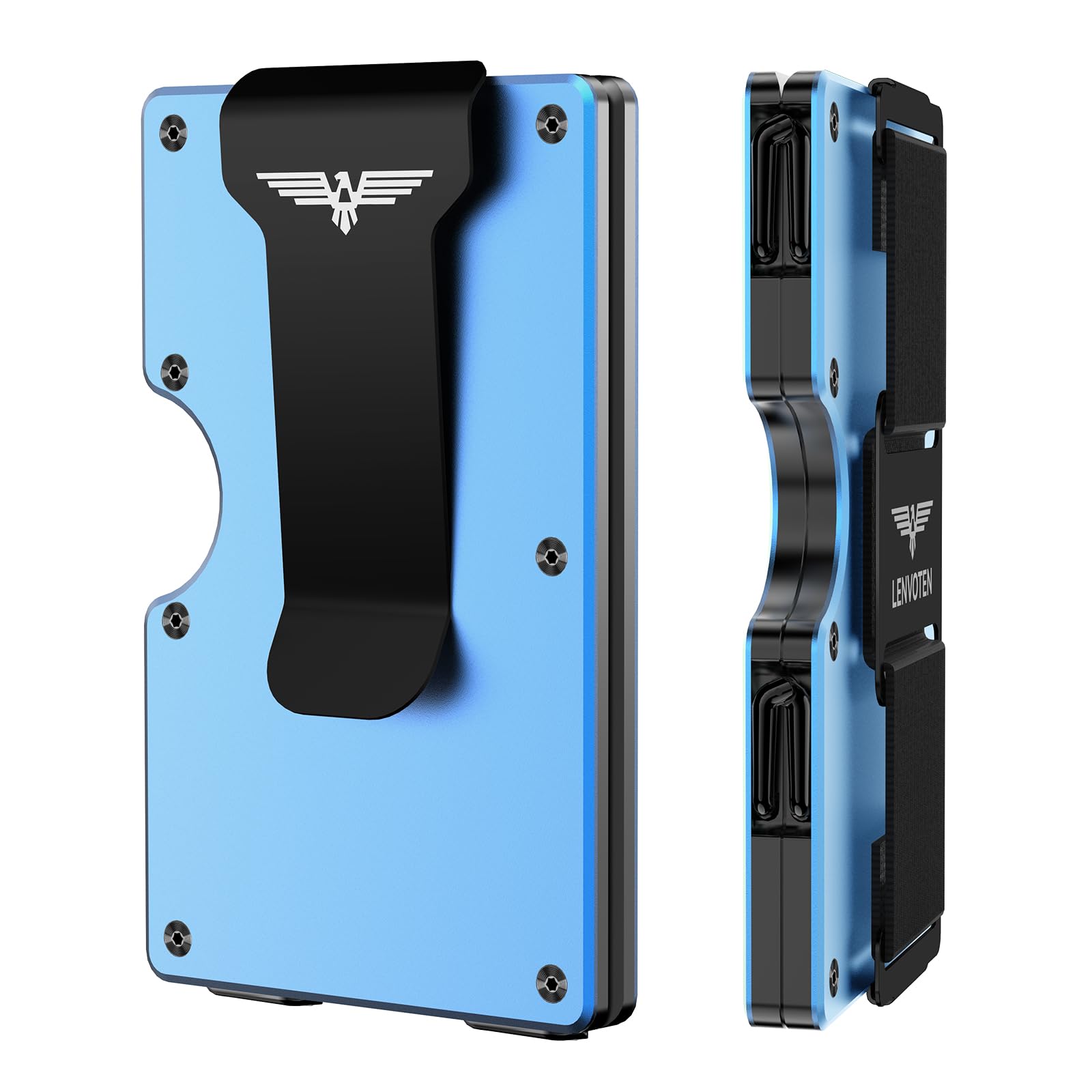 Lenvoten Wallets for Men - Metal Wallet with Money Clip, Slim Minimalist Compact Wallet, RFID Protected Card Holder with Cash Strap