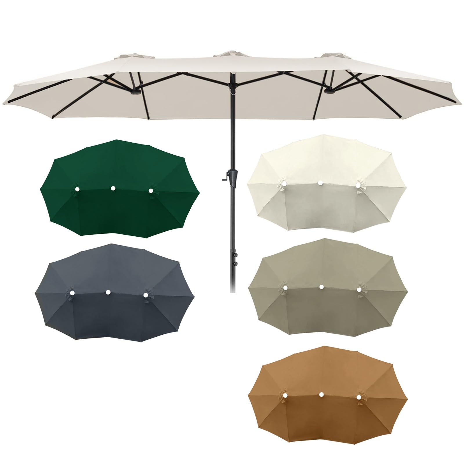 ESOYAWE Telo di Ricambio per Ombrellone A Doppia Faccia 460x270cm 12 Stecche, Impermeabile UPF 30+ Copertura in Tessuto Tettoia di Ricambio per Ombrellone Giardino Terrazza Piscina Spiaggia(Beige)