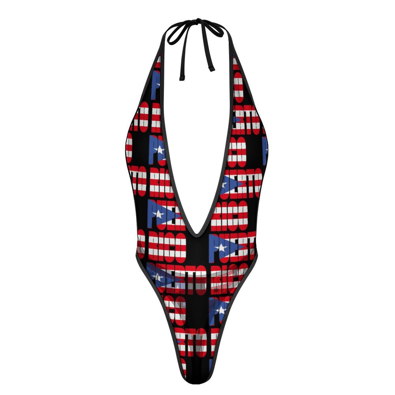 Puerto Rico Rican Country Flag Deep V Halter Lingerie Bodysuit Sexy Mesh Teddy Babydoll for Women 1 Piece S