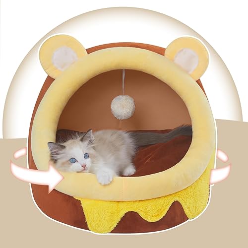Miniatura 10 de Jiupety Bonita cama para gatos, precioso iglú de terciopelo de cristal para gatos y perros pequeños, cama nido cálida para cachorros y gatitos, rana