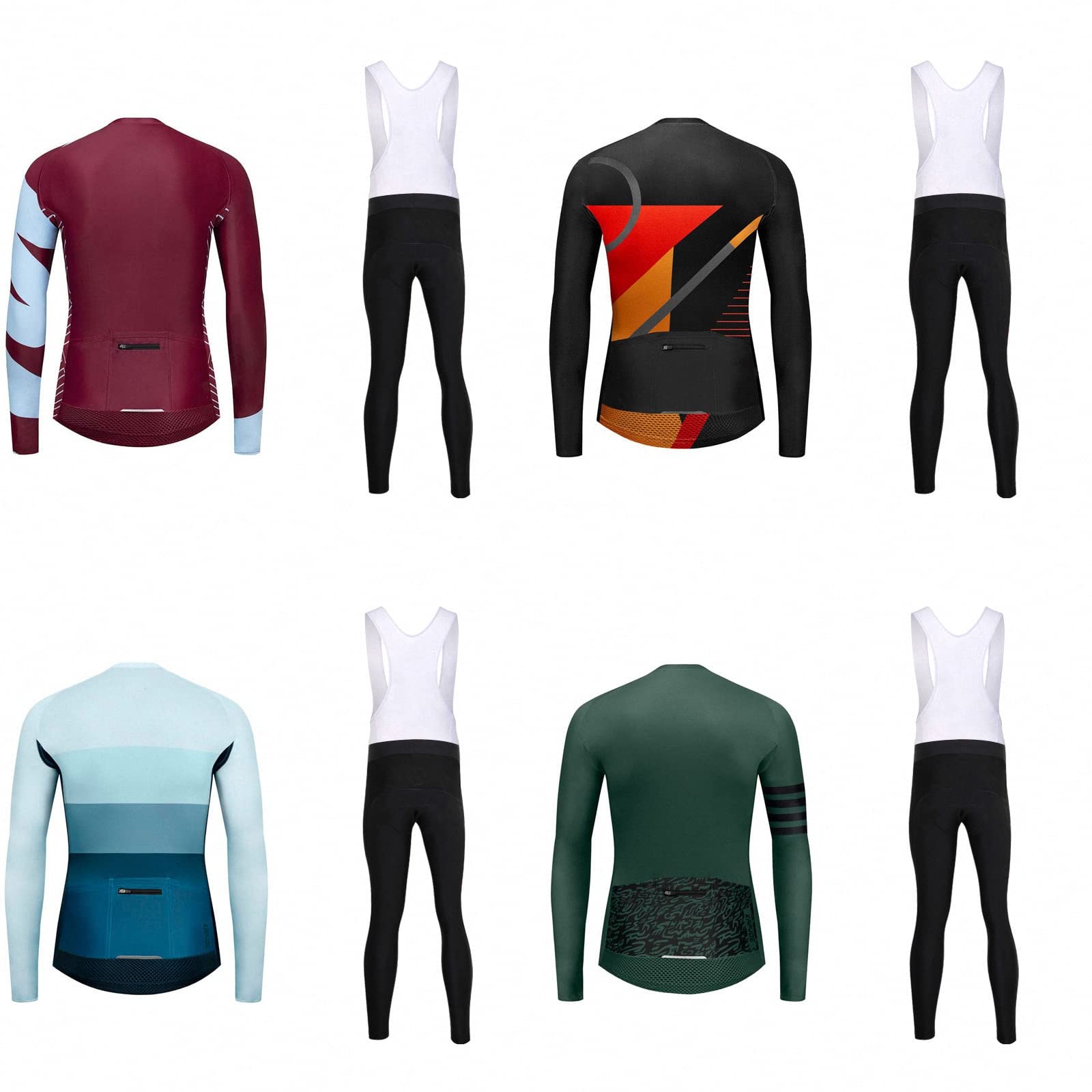 Tuta da Ciclismo a Maniche Lunghe da Uomo e da Donna, Pettorina Salopette Ciclismo Imbottita 3D, Maglia Ciclismo/Completo MTB Traspirante Primaverile e Autunnale