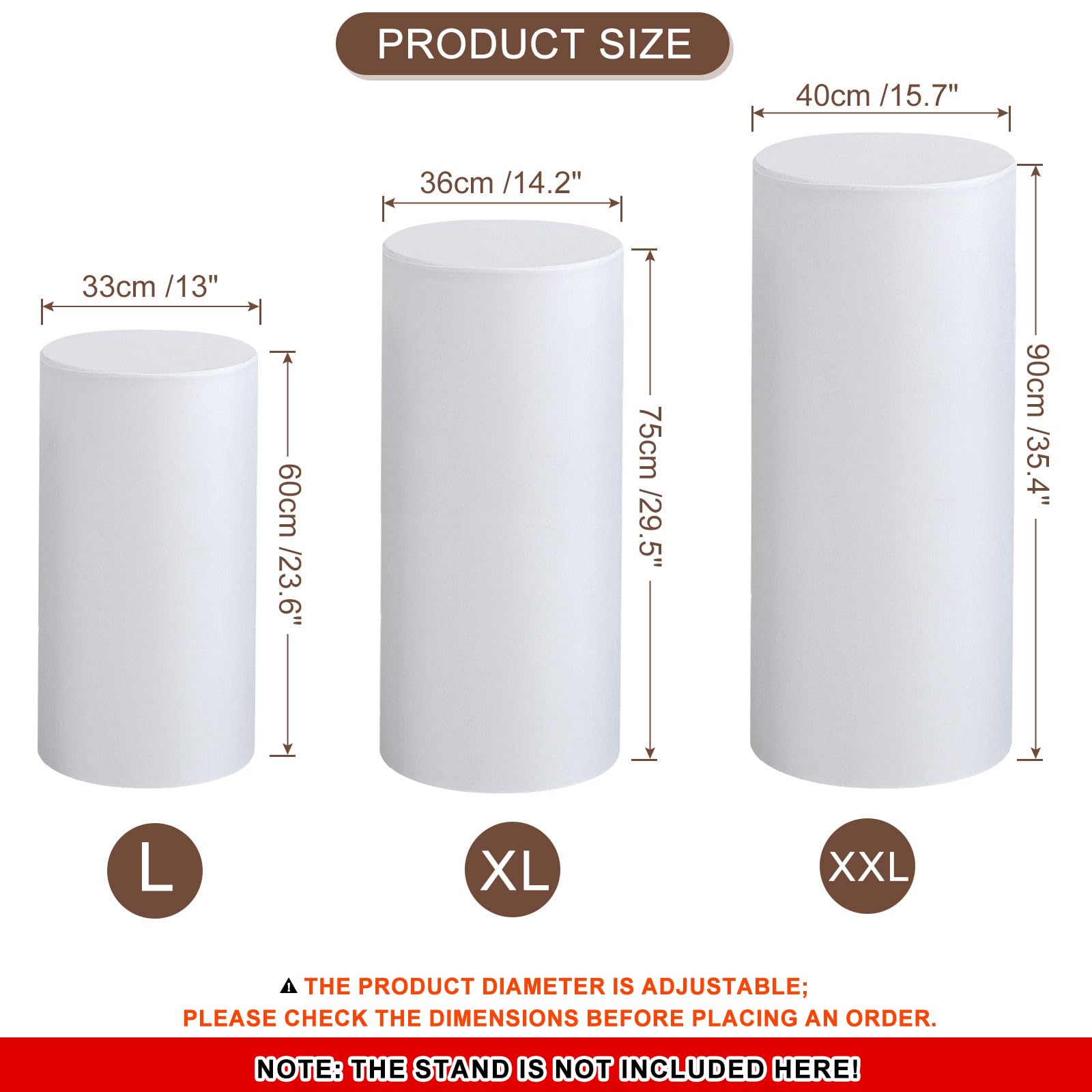 QUARKZMAN Set of 3 Housses De Socle Cylindrique En Spandex Blanc, Housse De Socle Pour Décoration De Mariage Anniversaire Fête, Contient Uniquement (Tissu Élastique - Grand)