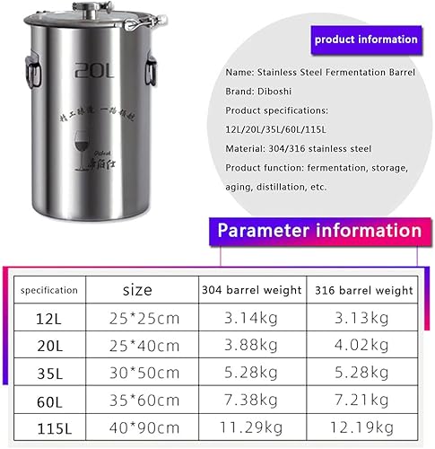 Miniatura 2 de Fermentador de acero inoxidable Tanque de fermentación cónico de preparación casera, incluyendo parche de temperatura, enchufe de silicona, válvula