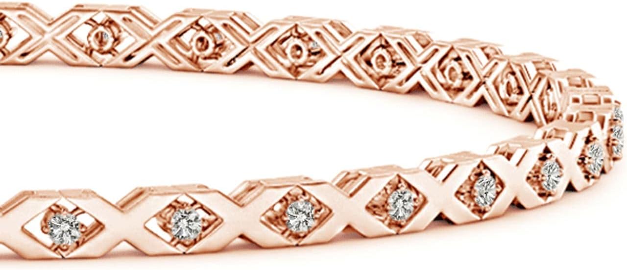 Angara - Women's X Motif Bracelet in 14K Solid Gold | Round Diamond X Motif Bracelet | April Birthstone Stackable Jewelry For Her