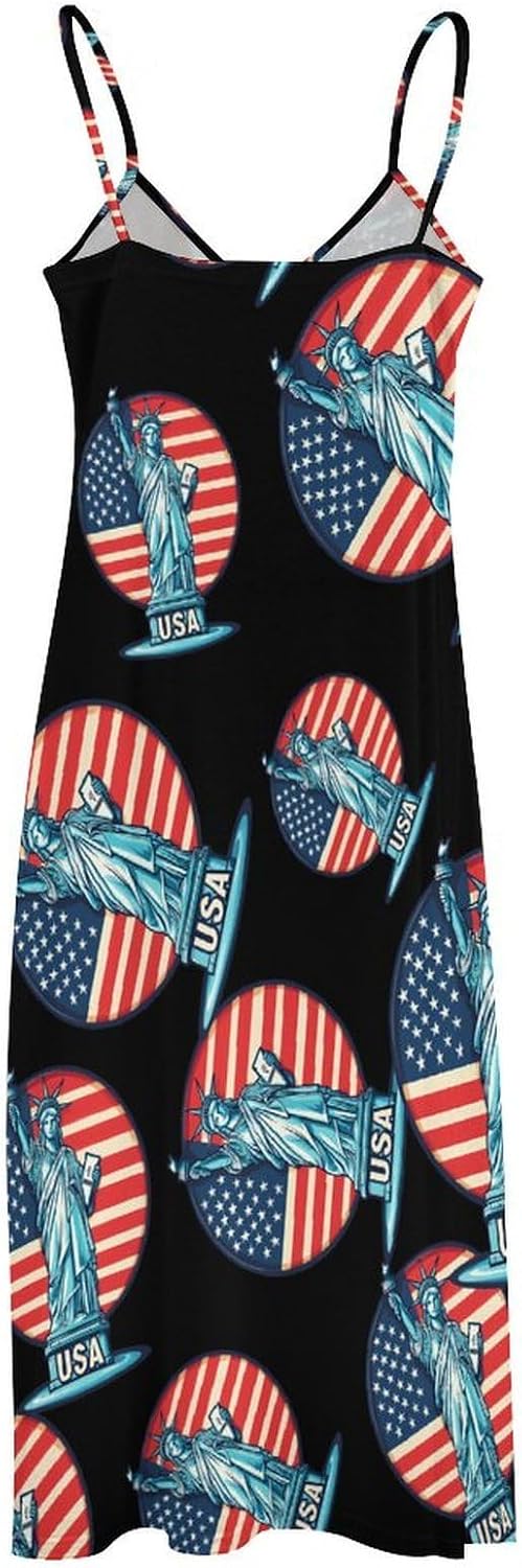 USA Flag New York City Maxi Dresses for Women V Neck Long Dress Sundress Spaghetti Straps Beach Dress