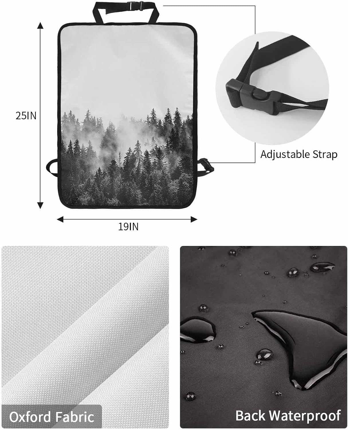 T&H XHome Car Seat Protector, 2 Pack Kick Mats Back Seat Protector Summer Photography Black and White Forest Waterproof Backseat Cover for Kids Universal Fit Automotive Interior Protectors