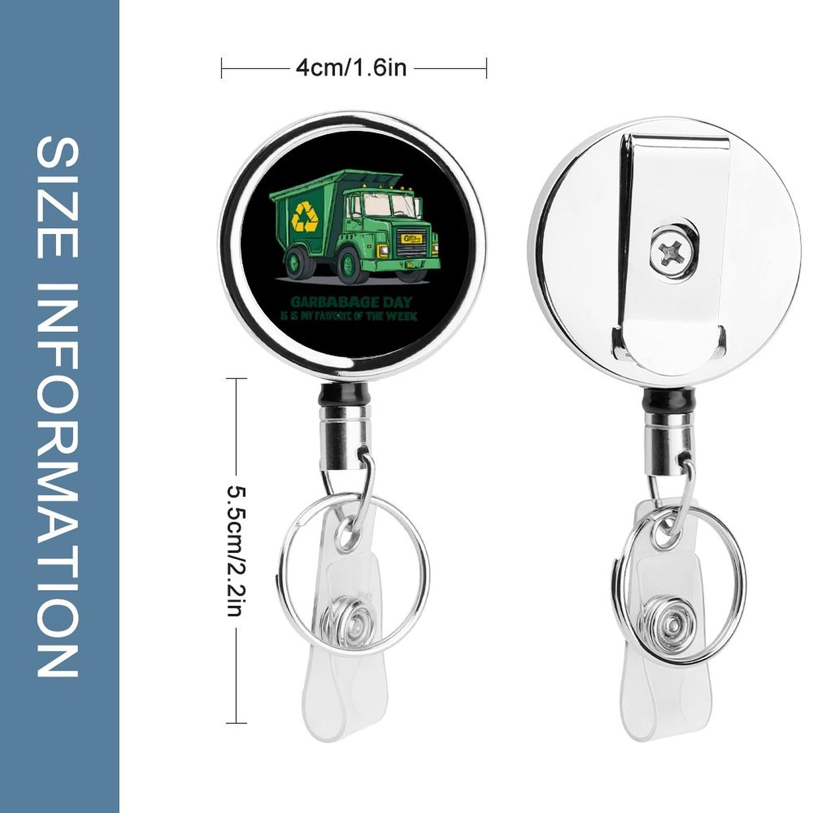 Garbage Truck Retractable Badge Holder Metal ID Name Holder Key Ring with Belt Clip