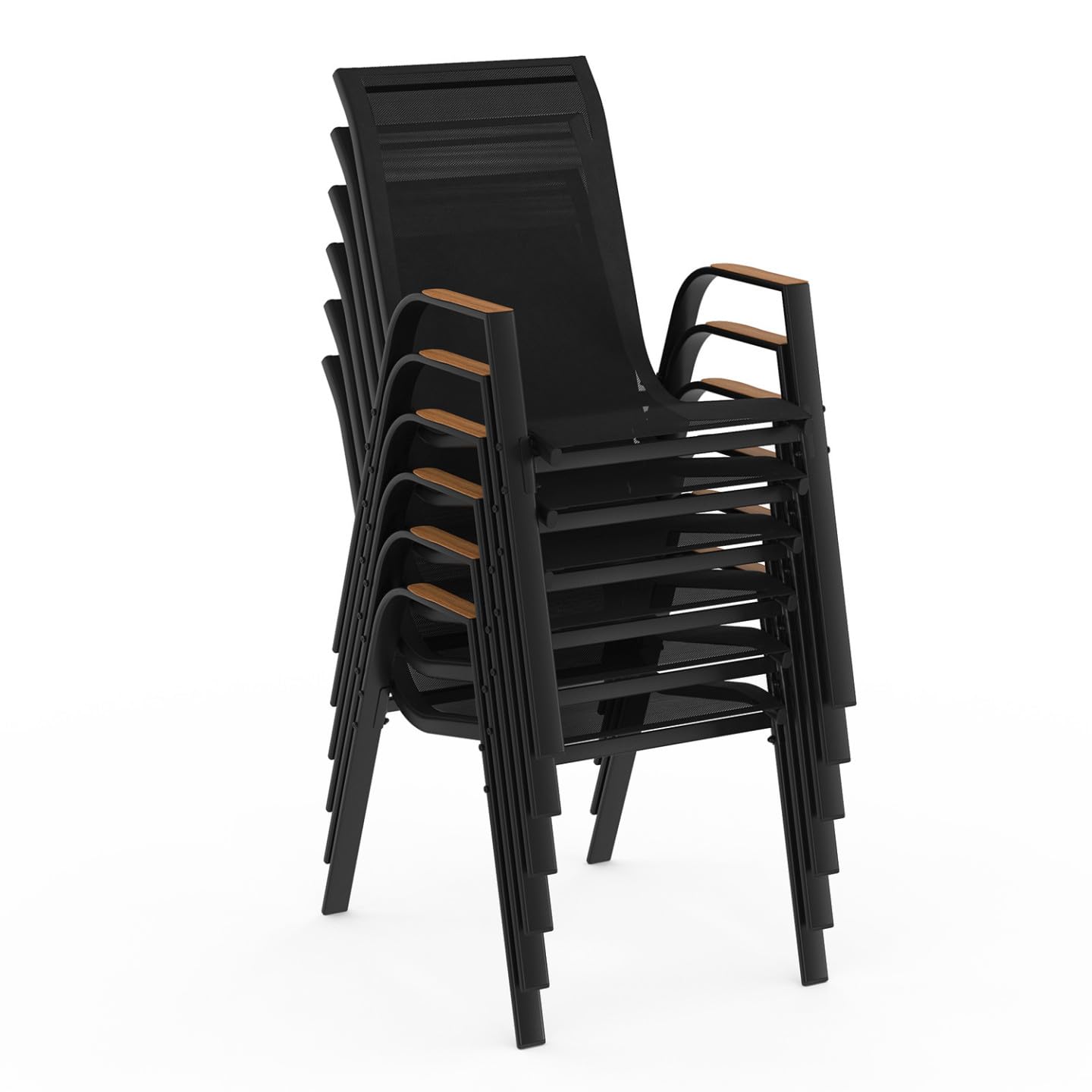 IDMarket - Salón de jardín NOUMEA Mesa extensible 135/270 cm, bandeja efecto madera y 12 sillas apilables negro y madera