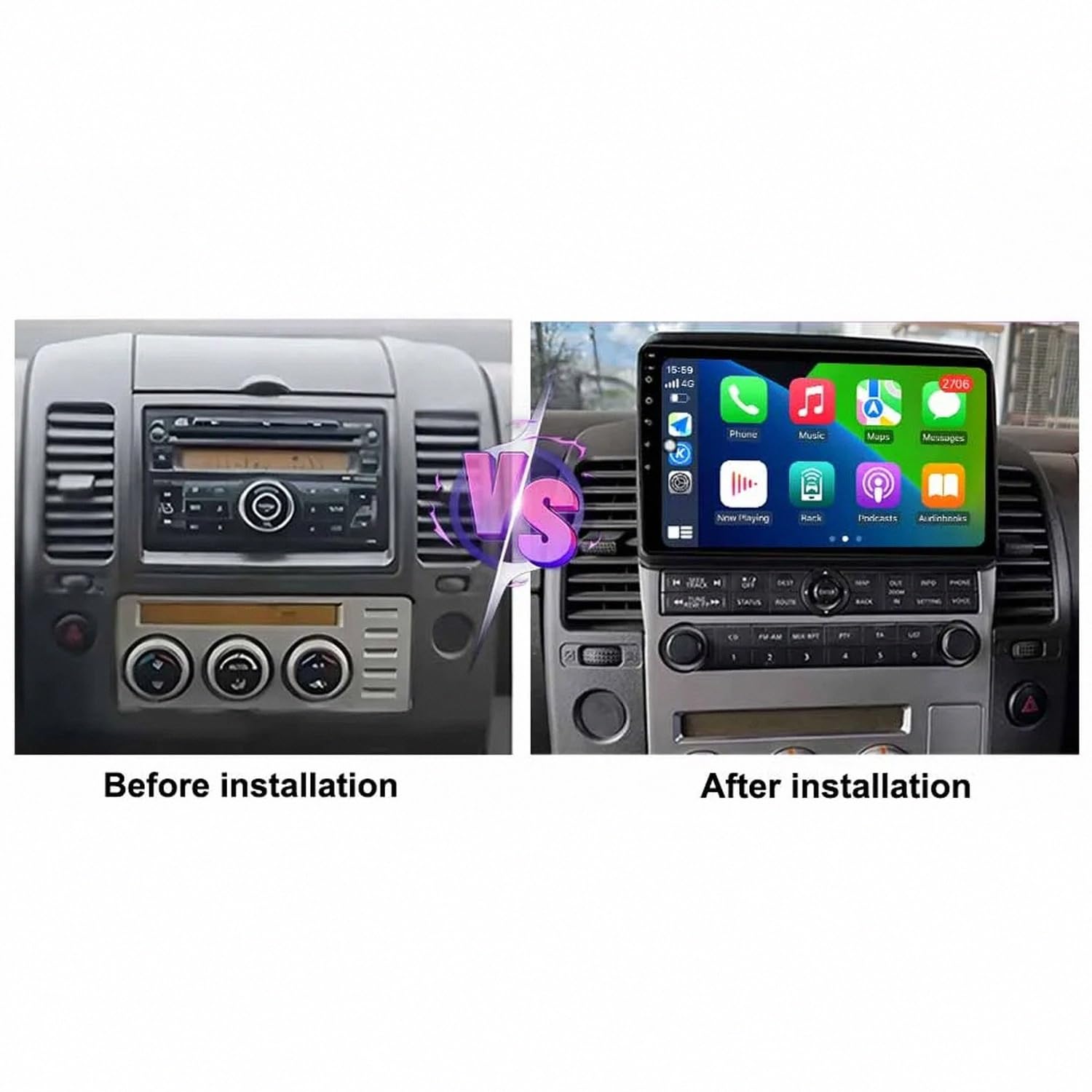 Navigationsgerät für Autos für Nissan Pathfinder NAVARA 2004-2014 mit Wireless Carplay&Android Auto, mit WiFi/GPS Navigation/Rückfahrkamera/SWC 4G+64G Camper, 4 Kern 4G＋64G