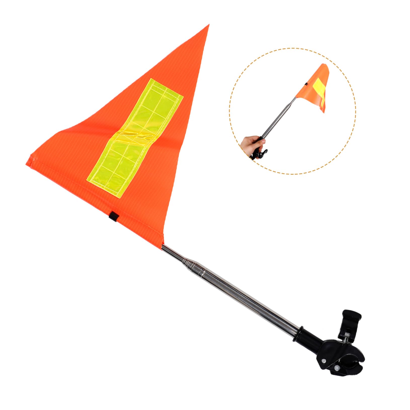 Didiseaon Fanion Rétractable Drapeau Pôle Réfléchissant Triangulaire Sécurité Golf Perche Télescopique Fibre De Verre Visibilité Ajustable Poteaux Acier Inoxydable Orange