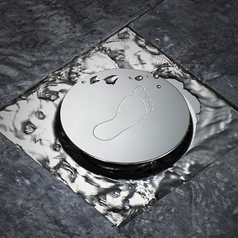 desagüe de Suelo, Desagüe de Piso Acero Inoxidable, fácil Limpiar, Duradero, con Pedal, Desodorante, Cuadrado, Plateado