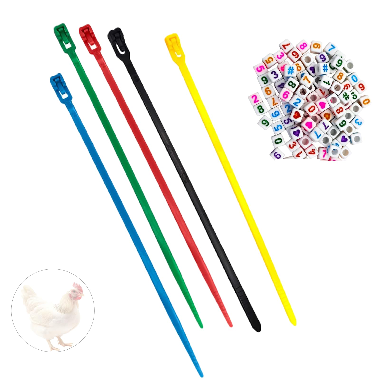 Photo 1 of 100PCS 6 Colors Chicken Leg Bands with Alphabet Number Beads for Duck Goose Farm Animal Tagging