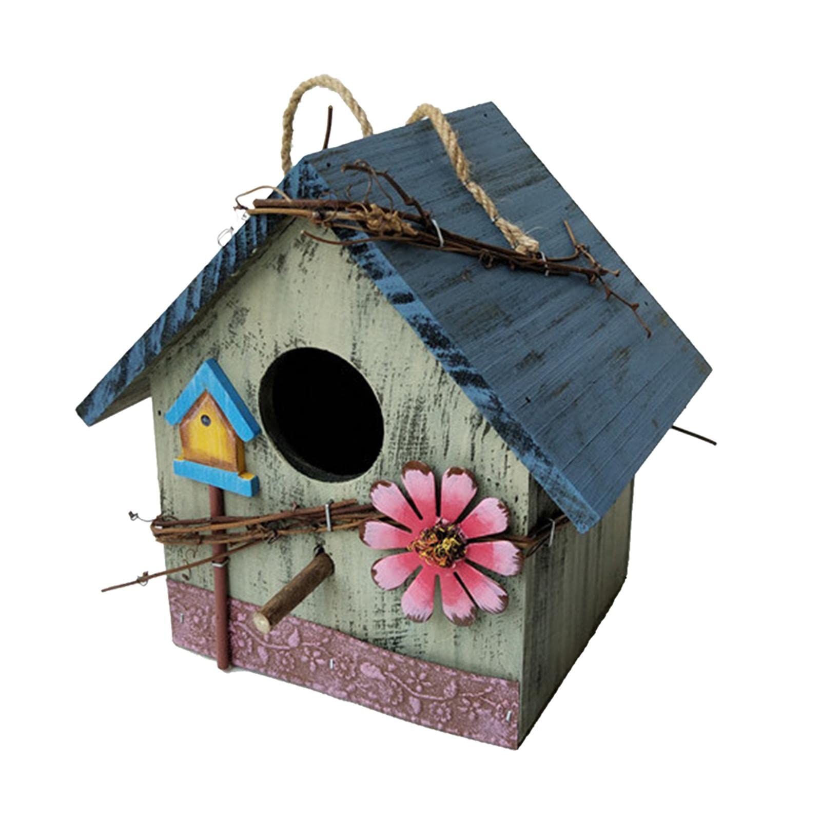 Wooden Hanging Bird House Nest Pastoral Courtyard Garden Decor Light Green-image-4