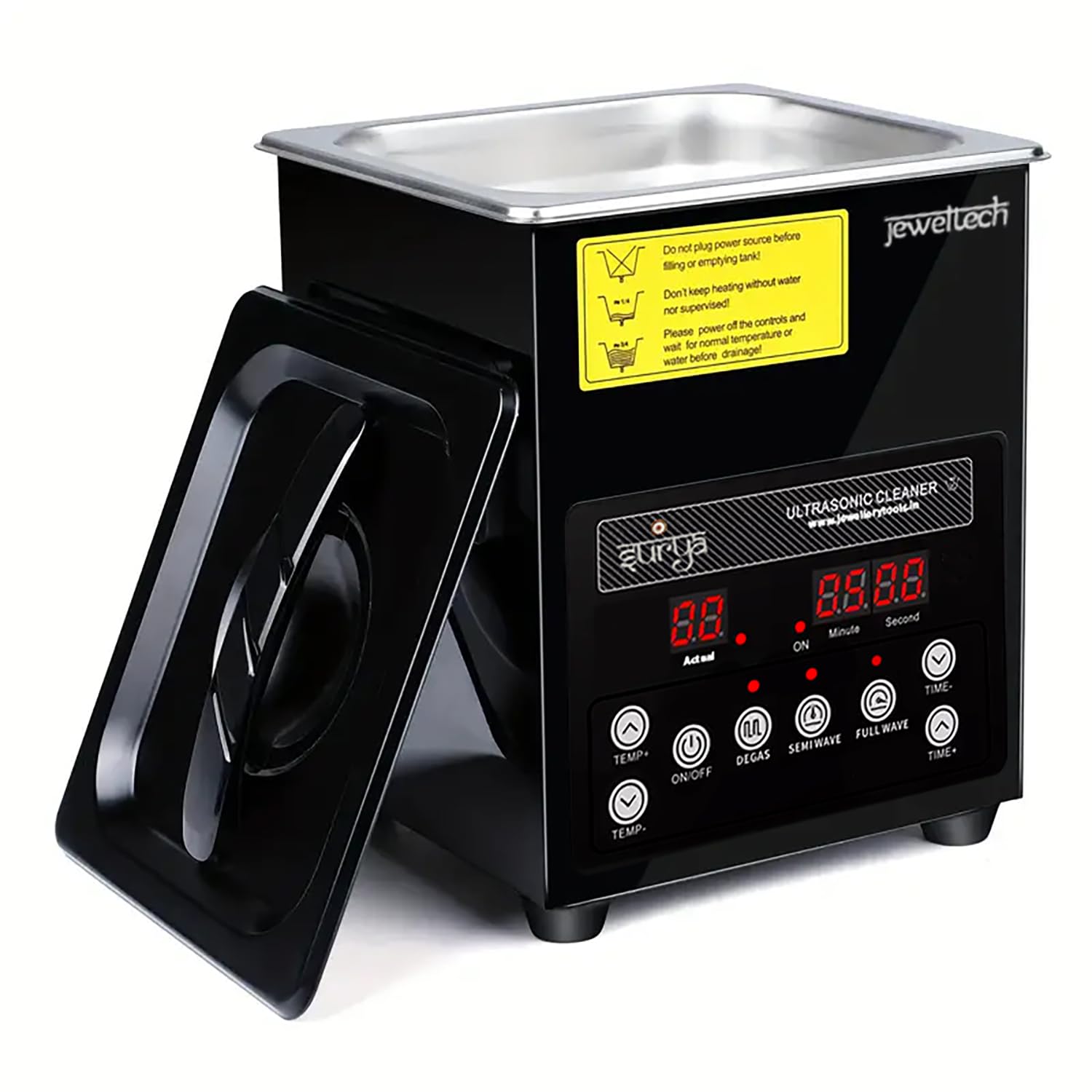 JEWELTECH Ultrasonic Machine 2L Cleaner with Auto Degas and Semi Waves Feature, Digital Timer and Heater