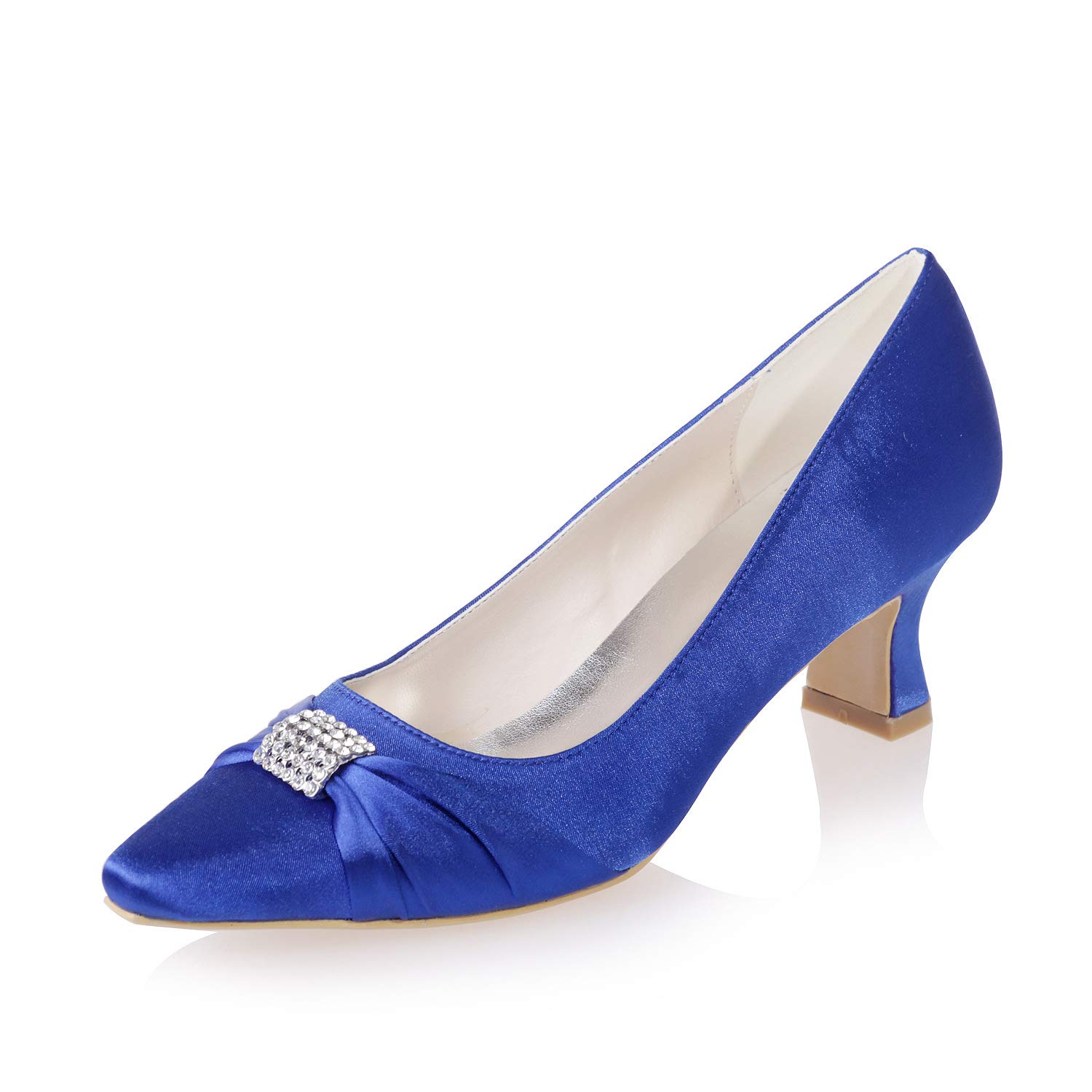 LLBubble Kitten Heels Satin Women Wedding Pumps Pointed Toe Crystals Formal Party Dress Shoes 0723-02