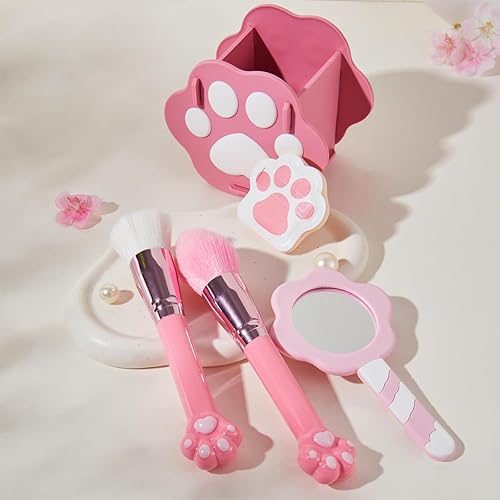 Miniatura 9 de COSHINE Regalos especiales para niñas adolescentes, adorable juego de brochas de maquillaje con temática de patas con esponja cosmética, espejo y