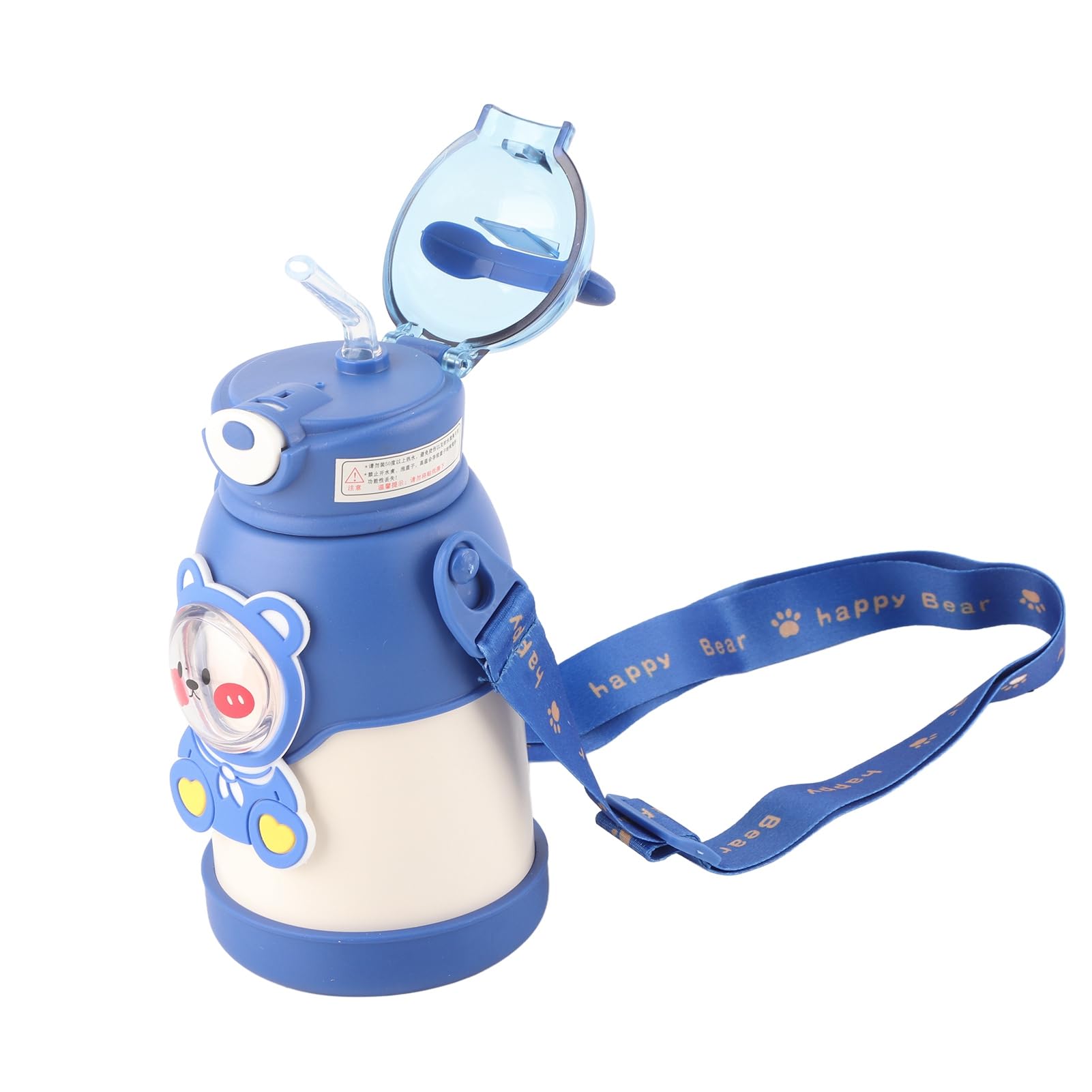 Ejoyous Bottiglia d'acqua in Metallo Bottiglia d'acqua Isolata da 500 Ml con Coperchio Ribaltabile in Acciaio Inossidabile 316 Cannuccia in Silicone e Cinturino Regolabile per i Viaggi Scolastici