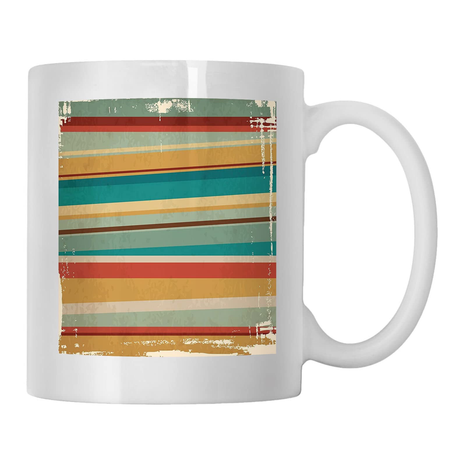 RFSHOP Geometric Stripes,Personalised Coffee Mug,Geometric Stripes Pattern Afflatus Lines Worn Design Abstract，Ceramic White 11oz,Brown and Blue