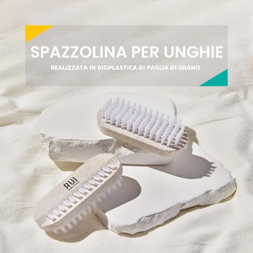 Rui Smiths CarbonConscious - Spazzola per la pulizia delle unghie con setole su 2 lati, per manicure e pedicure, realizzata in bioplastica di paglia di grano