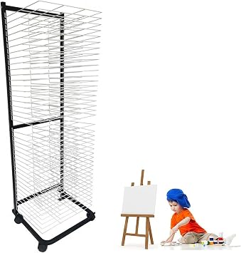 THEGA Steel Drying Painting Racks - Mobile Paint Drying Rack, 40 Removable Shelves, Drawing Drying Rack On Wheels, Space Saving Rack, Stack Rack for Drawings, for Classrooms, Art Studios and Homes