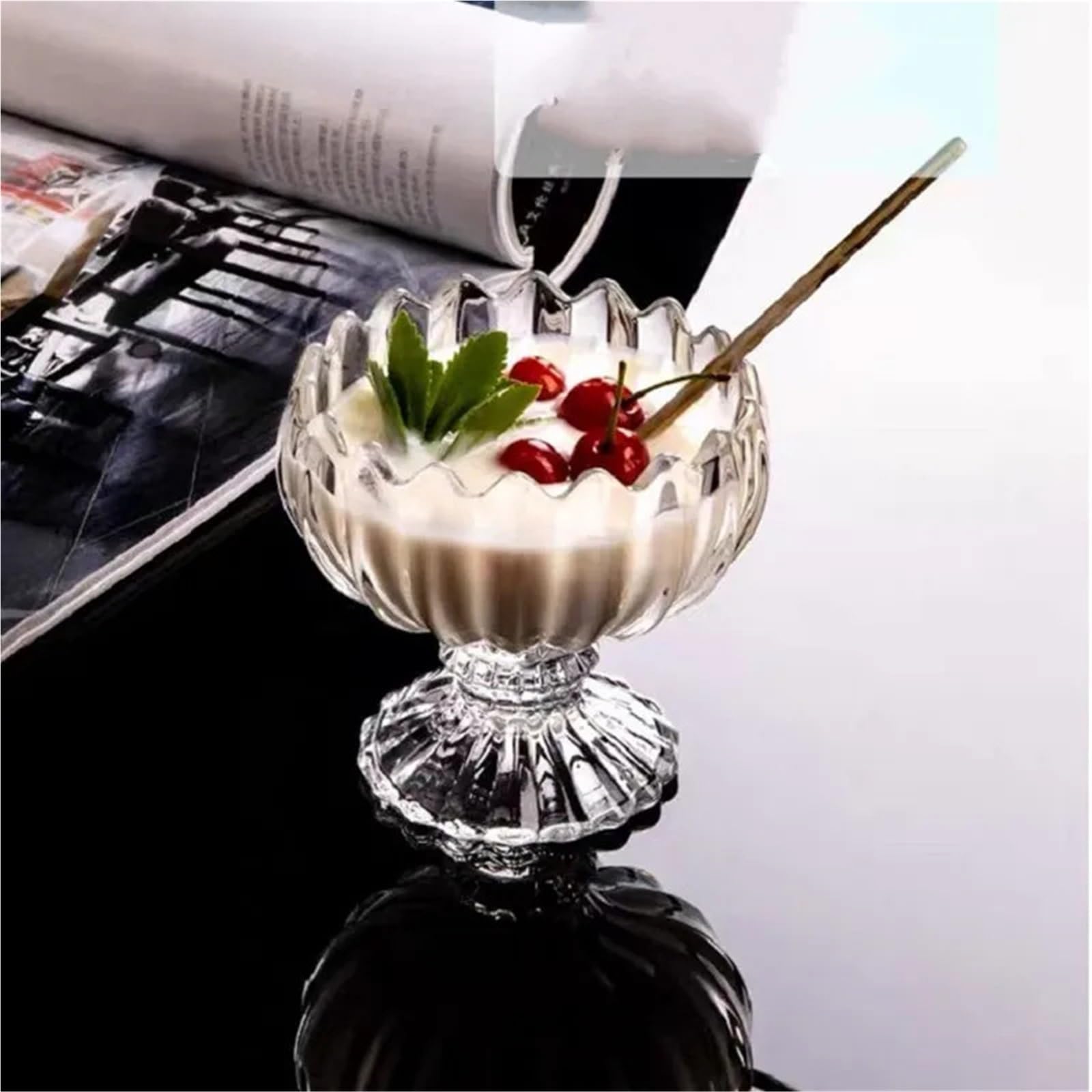 Coppe Gelato 2 pezzi di ciotola di vetro rotonda tazza di gelato alta ciotola di insalata vassoio trasparente contenitore for la casa piatto da dessert piatto di frutta accessori da cucina Per Dessert