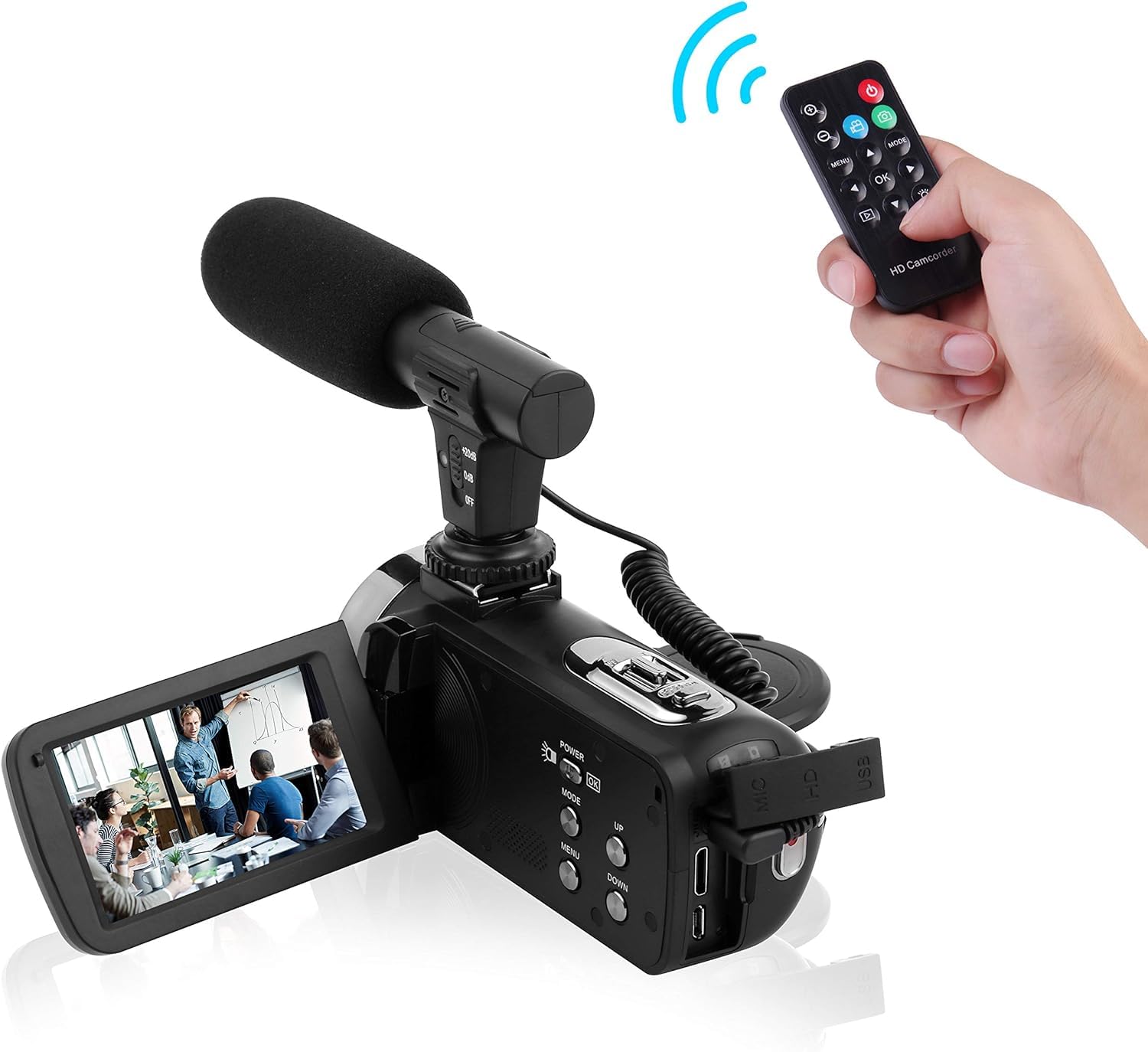 Caméra Vidéo Caméscope FHD 1080P 24MP 30FPS Vlogging Caméra 3.0 '' 270 ° Pivotant IPS Écran 18x Numérique Zoom IR Nuit Vision Numérique Caméra avec Télécommande, Microphone et 2 Batteries