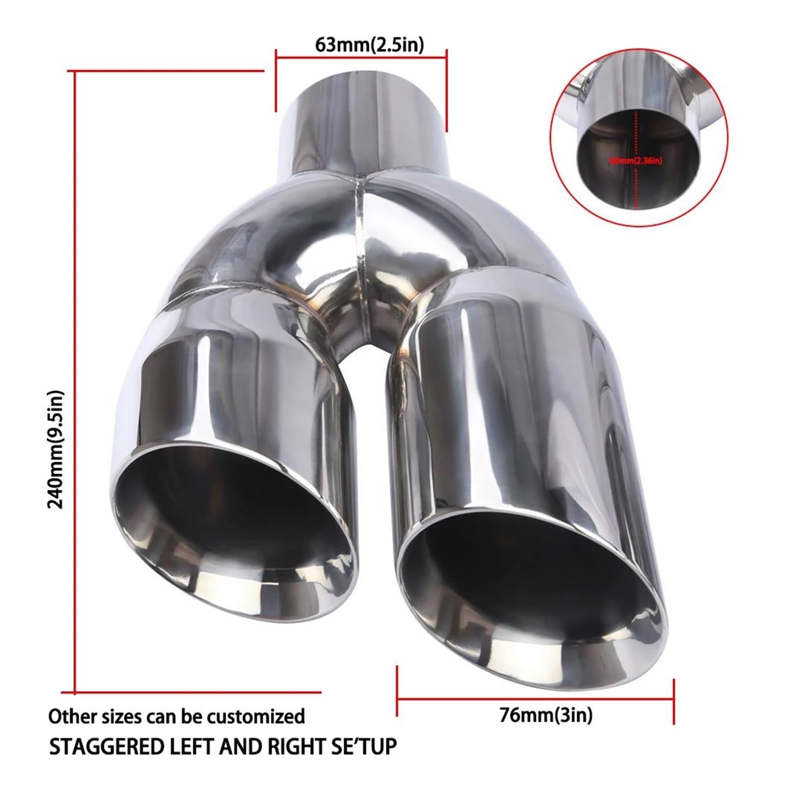 1 STUKS RVS Chrome Uitlaatpijp Y-pijp Universele Auto Dubbele