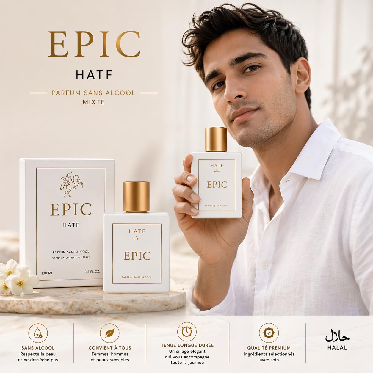 Epic - Bezalkoholowe perfumy z piżmem - luksusowe, etyczne, halal, wyprodukowane we Francji - Mężczyźni i kobiety 100ml