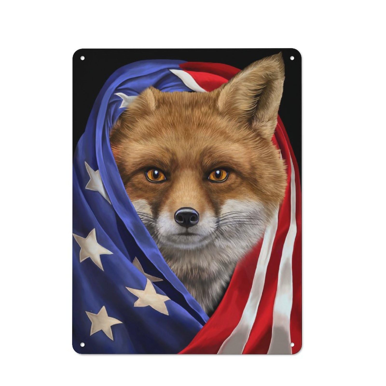 Junmoney Fox Usa Patriot Rustic Metal Wall Sign 40X30cm For Home Office Or Studio, For Garage, Workshop And Man Cave Decoration