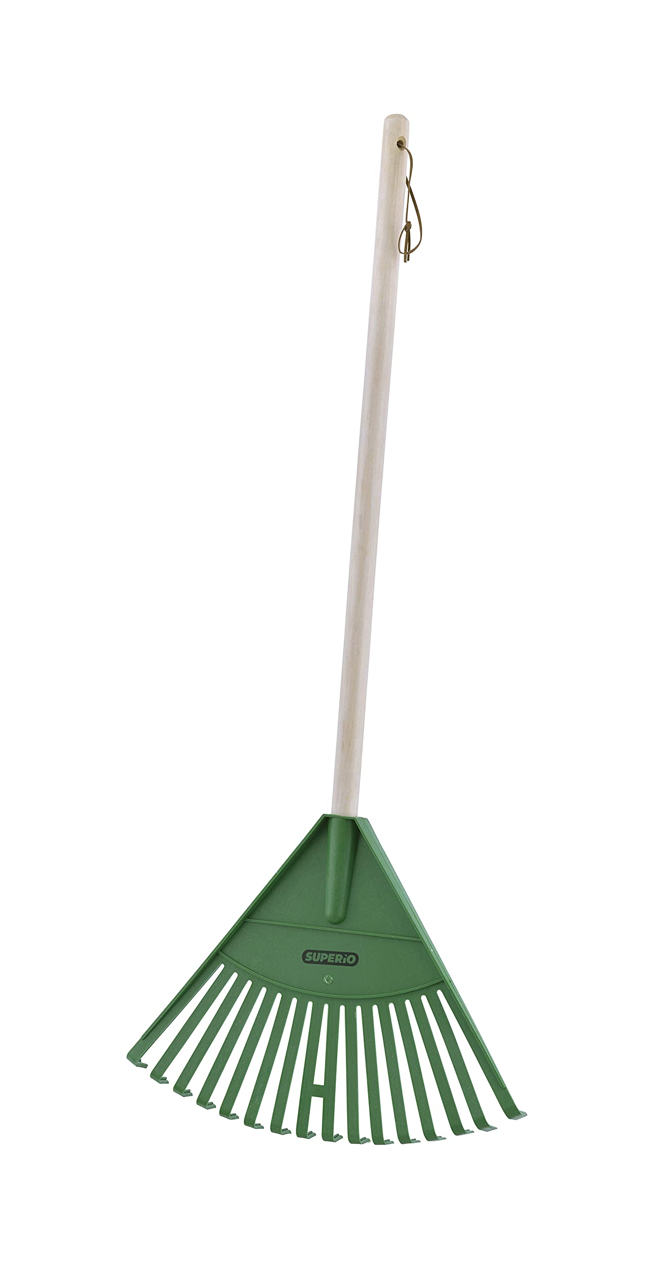 Superio Kids Rake with Hardwood Handle, Durable Plastic Head to Sweep Leaves in Lawn and Tidying Up The Garden, Green, 34"