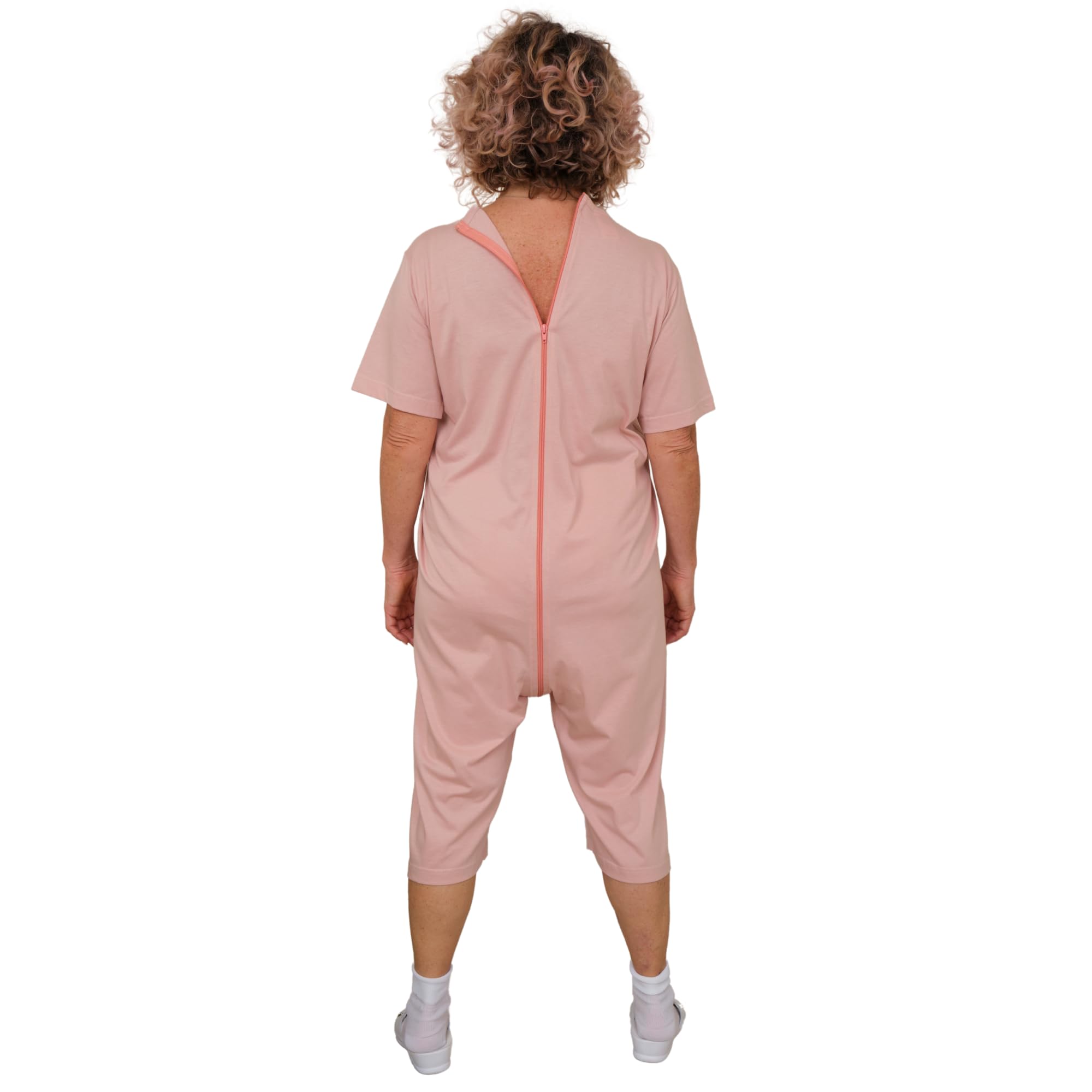 FERRUCCI COMFORT Pijama de tutón sanitario para mujer para personas mayores - 9078 MC PC - Manga Corta y Pantalón Corto para Alzheimer e Incontinencia