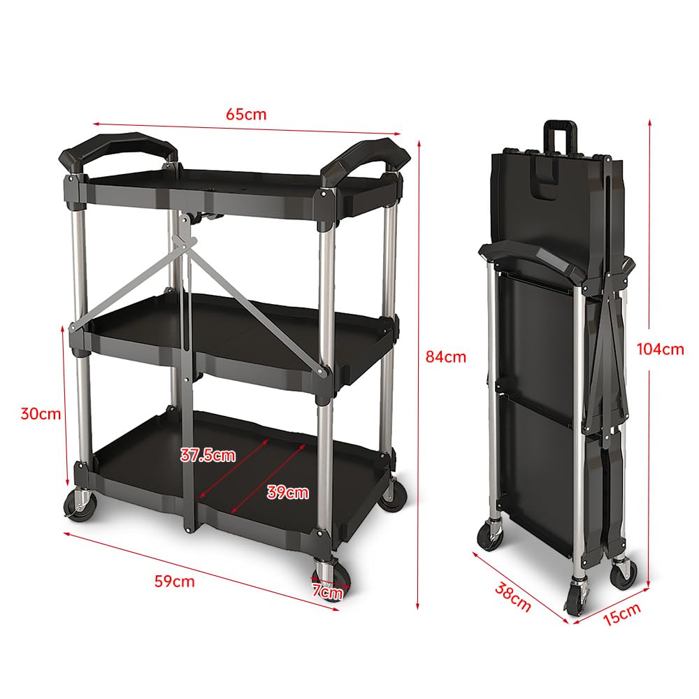 Carro plegable con ruedas, con 3 estantes, carro de barbacoa para exteriores para uso doméstico