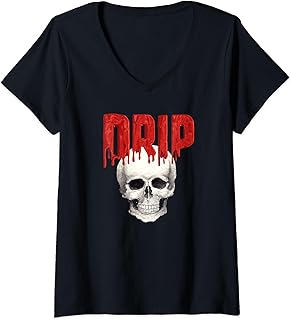 Drippin Cool Trendy Urban Wear Womens Drippin Trendy Urban Wear Red Drip V-Neck T-Shirt