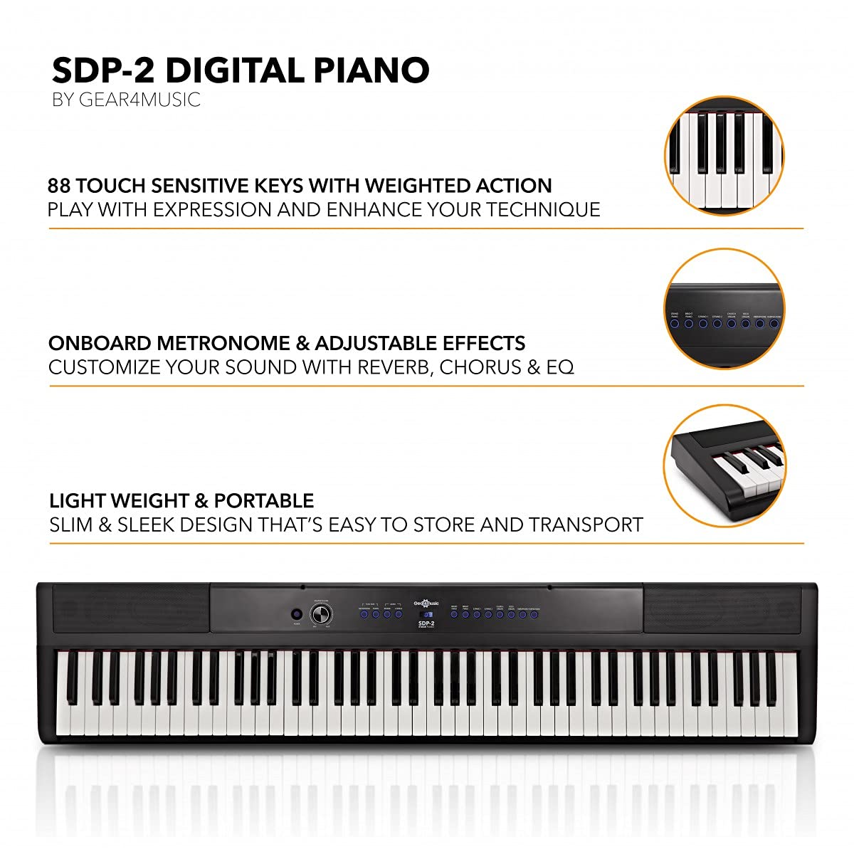 SDP-2 Pianoforte Digitale 88 Tasti Di Gear4music + Supporto e Panca Regolabile
