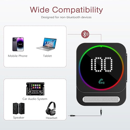Miniatura 6 de LOFICOPER Adaptador AUX Bluetooth 5.3 para automóvil, receptor de audio Bluetooth inalámbrico, receptor de música con cancelación de ruido con
