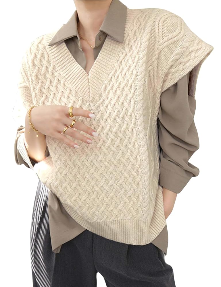 Oversized Sweater Vest for Women Spring Fall V Neck Pullover