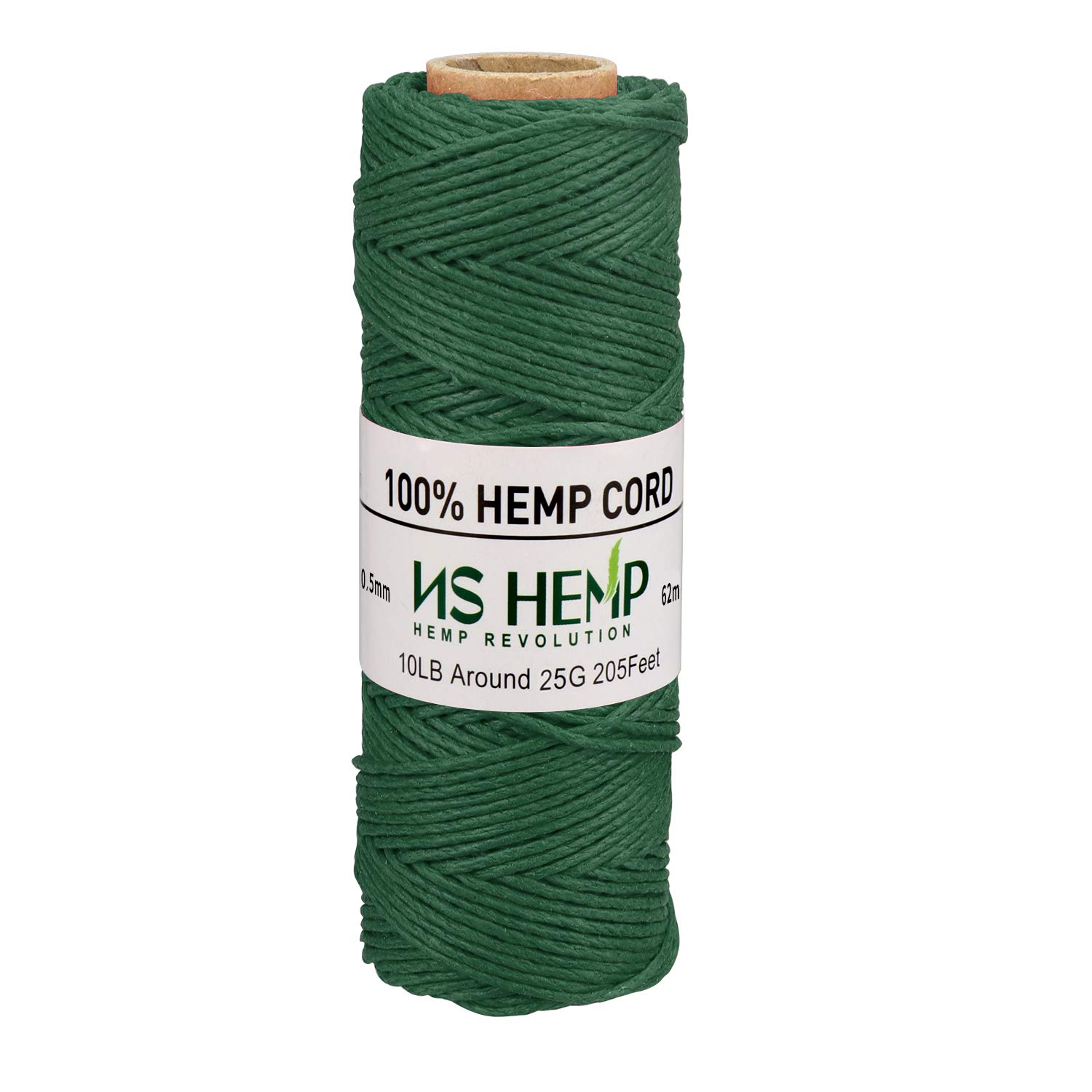 NS HEMP 100% Hemp Cord for Jewelry Making 0.5mm 62 Meters (205feet) (36# Forest)
