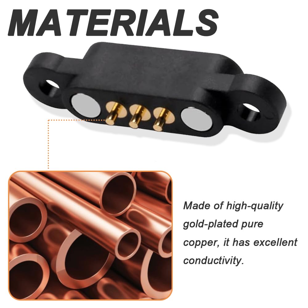 3Pin Magnetic Pogo Pin Connector, 3Pin Male & Female PogoPin Magnetic Connector, 2.54mm Through Holes 3-Pin DC Charging Power Socket (10 Pcs)