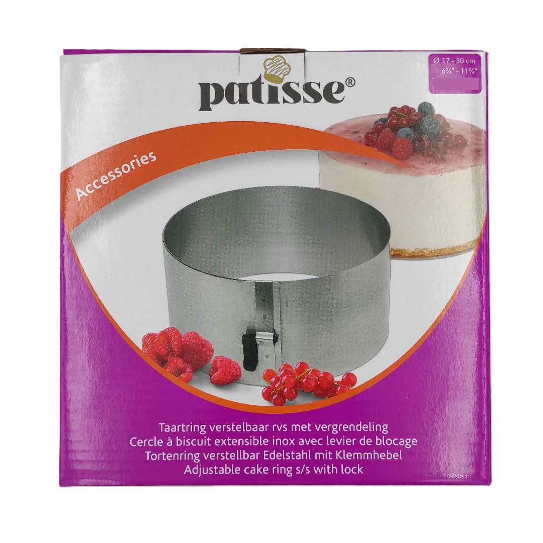 patisse 72457 - Regulowany okrąg do ciasta, wysuwany okrąg do ciasta z dźwignią zaciskową - Stal nierdzewna - wysokość 9cm x Ø 17 do 30cm