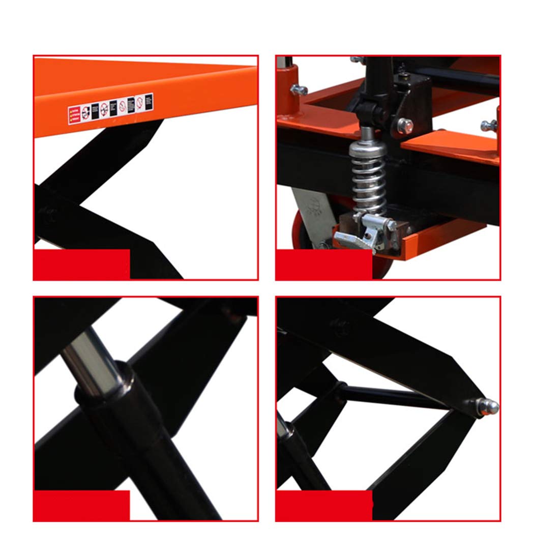 Plataforma de elevación hidráulica de tijera manual, carros de transporte de material móvil, 500 kg, rueda fija de 360 grados (905 mm x 500 mm x 2000 mm)