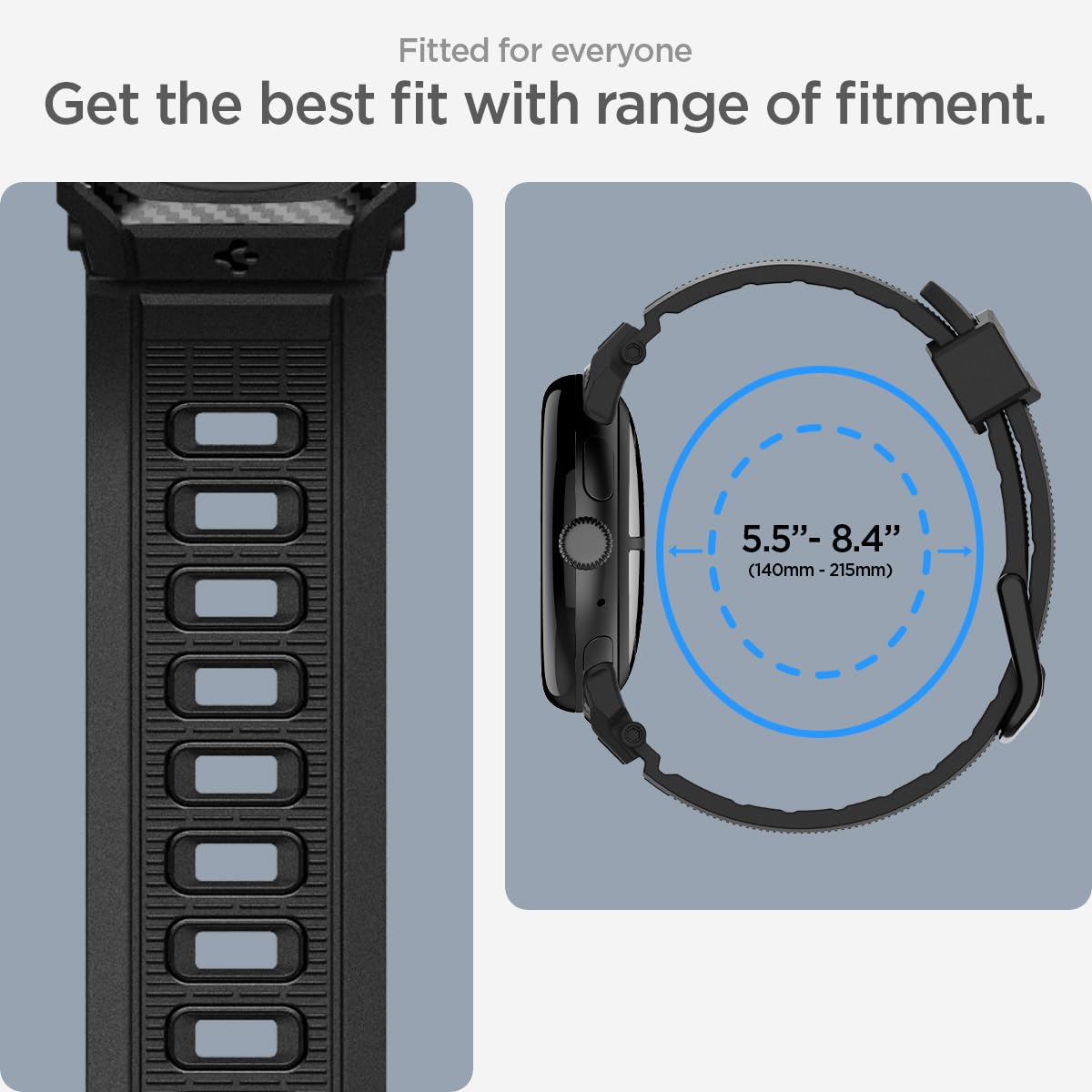 Spigen Wytrzymały pasek kompatybilny z Google Pixel Watch 3 45 mm (2024) - czarny matowy, Poliuretan termoplastyczny, poliwęglan, stal nierdzewna