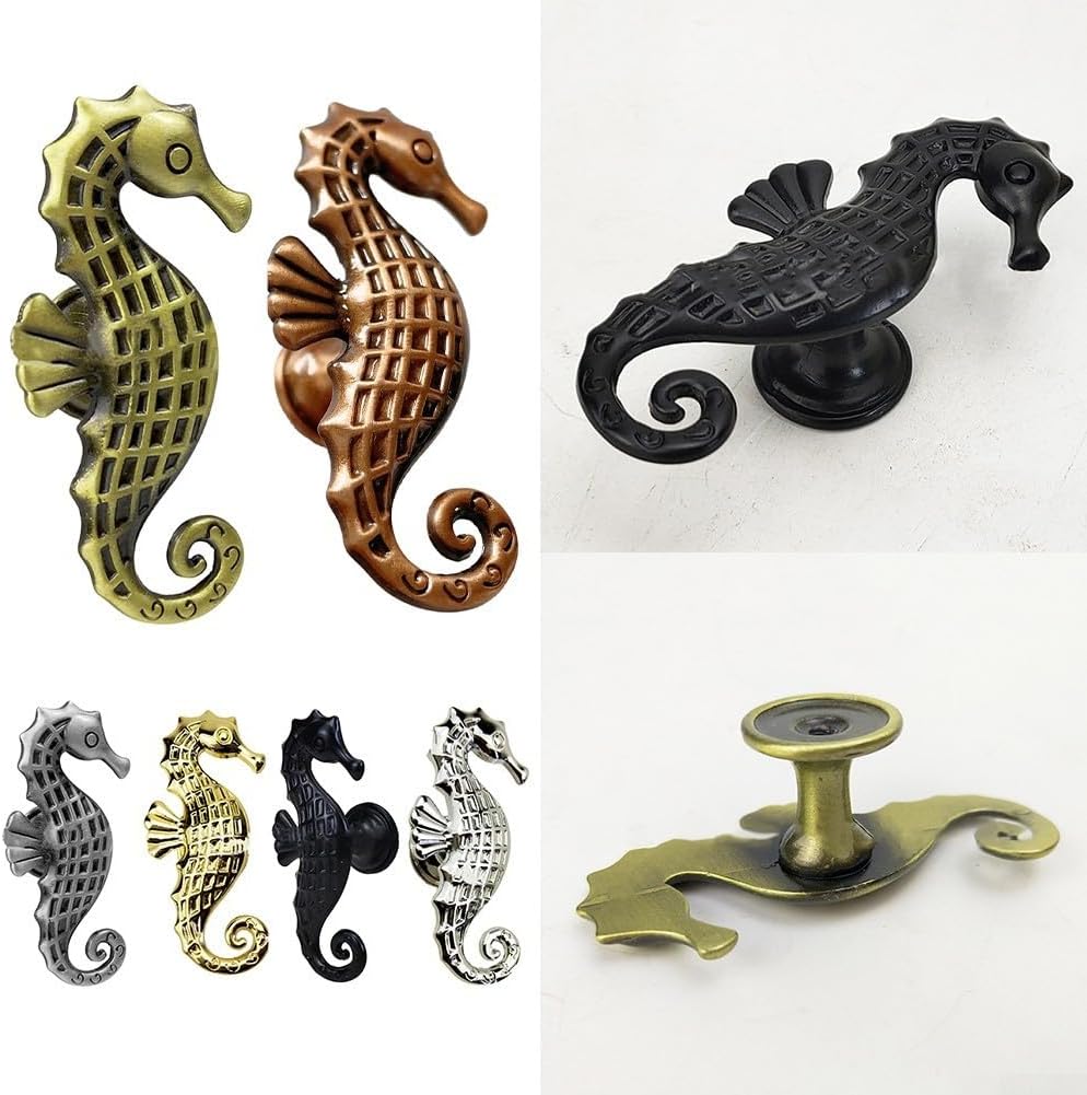 Seahorses Knobs 2.76'' X 1.34'' Zinc Alloy Cabinet Pull Handle for Home Office Dresser Wardrobe Cabinet Kitchen Drawer(Silver)