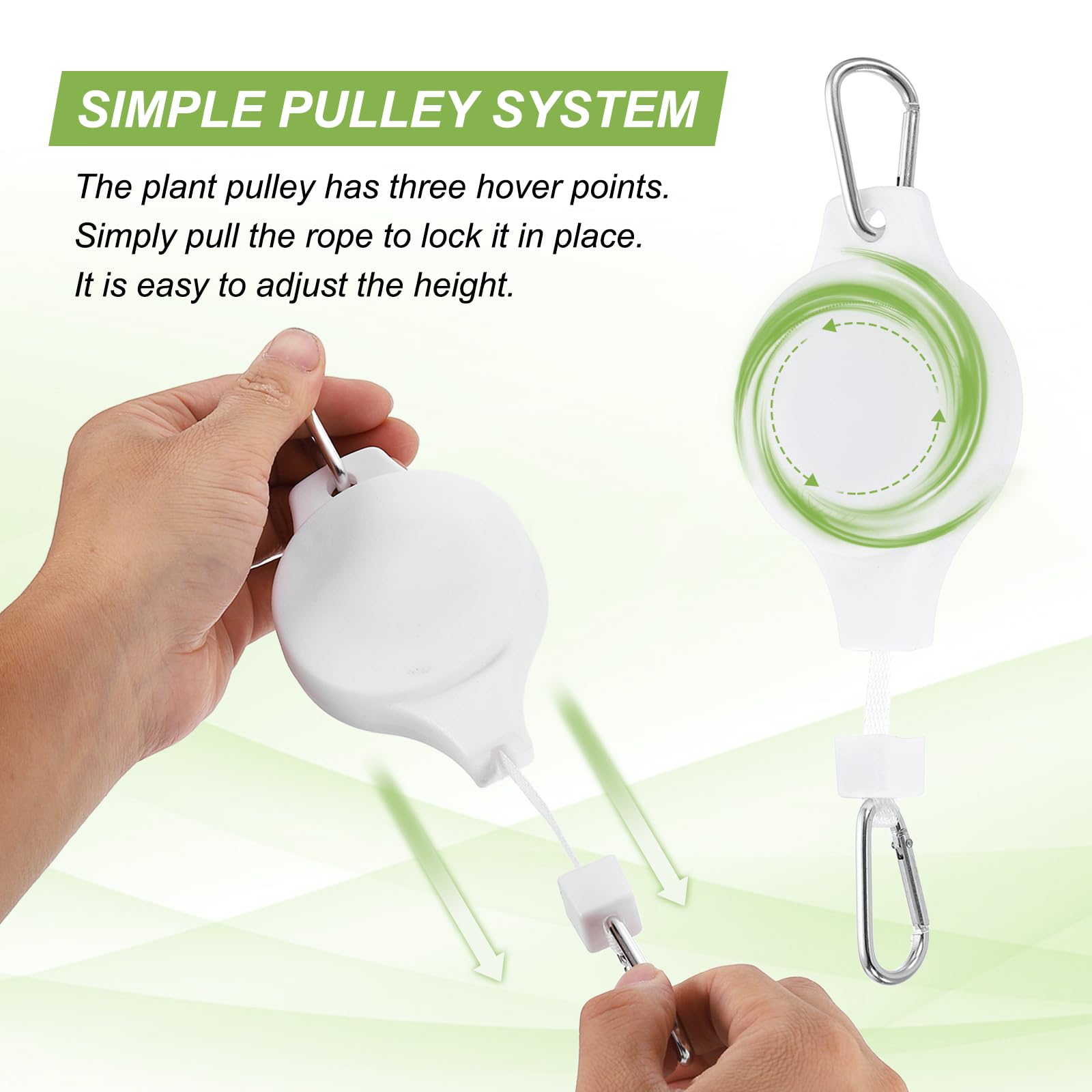 PATIKIL Lot de 4 poulies rétractables pour plantes, paniers de fleurs, crochets de plafond réglables avec clip en D pour paniers de jardin, pots et mangeoires, blanc